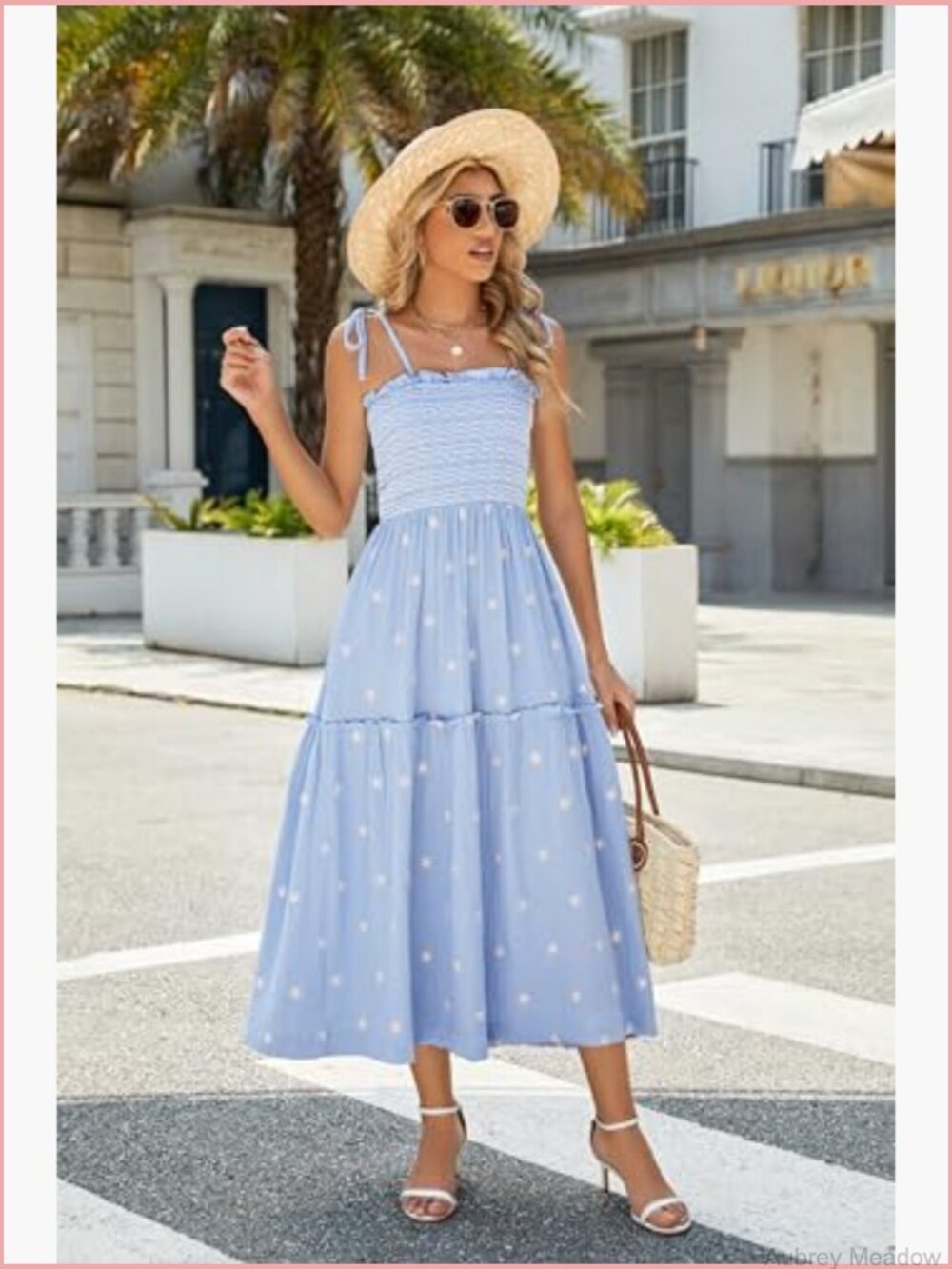 Floral Embroidered Maxi Dress Sleeveless Tie Shoulder Smocked Flowy Boho - Picture 6 of 7
